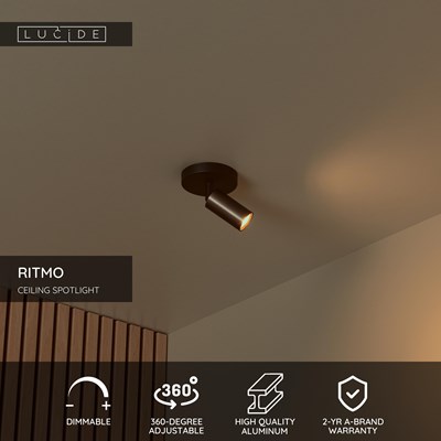 Lucide RITMO - Ceiling spotlight - Ø 10 cm - 1xGU10 (MR11) - Coffee